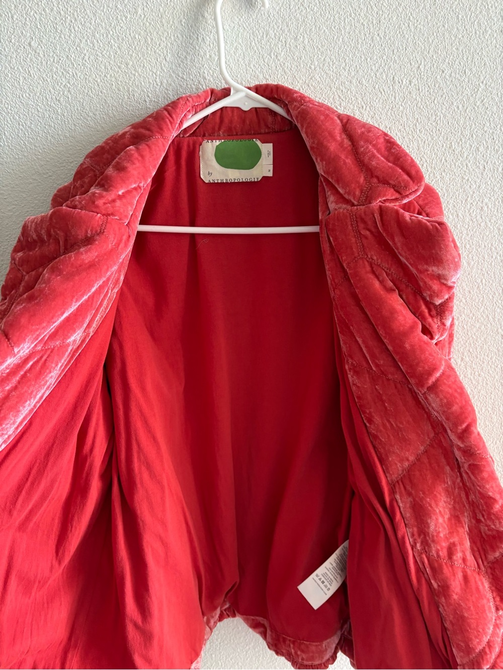 Anthropologie Rose Pink Velvet Quilted Puffer Jacket - Picture 5 of 6